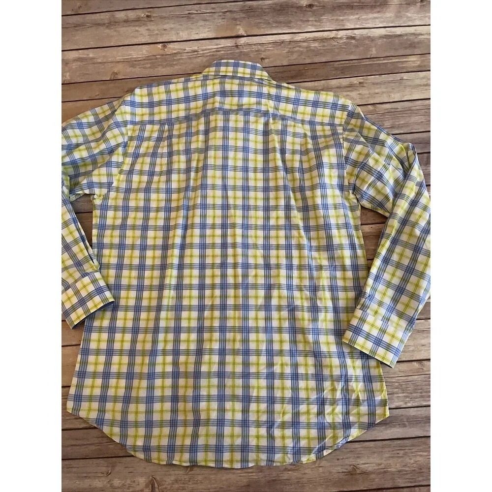 J McLaughlin Men's Blue Yellow Supreme Button Down Shirt Check Large